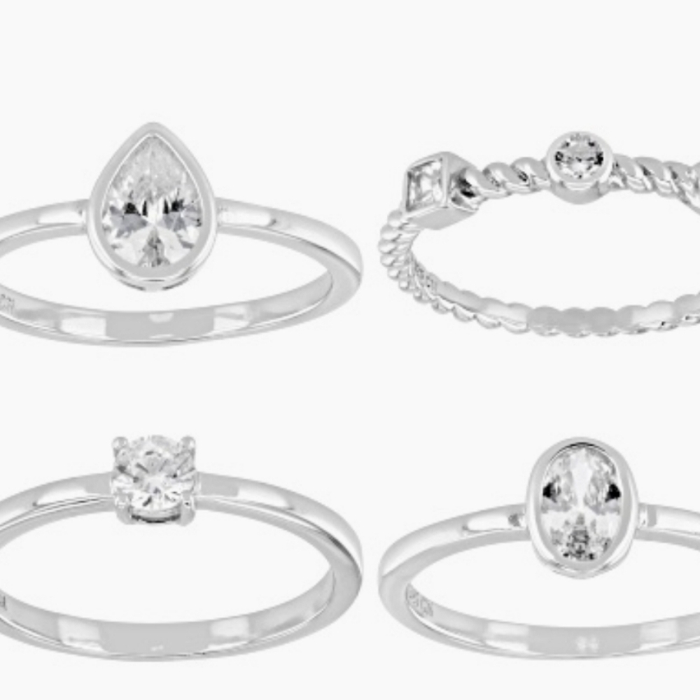 Cubic Zirconia Sterling Silver Ring Set NWOT
